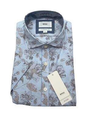 BRAX HARDY SHORT SLEEVE FLORAL WITH STRIPE SPORT SHIRT Size small 37/38 (b3)